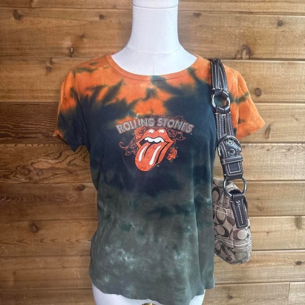 Y2K Liquid Blue Orange and black tie-dye Rolling Stones band